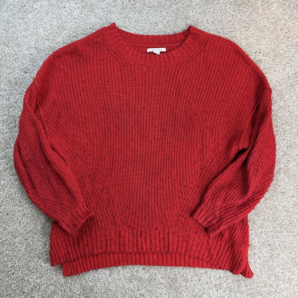 American Eagle Sweater Womens M Red Waffle Knit Crew Long Sleeve Pullover